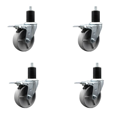 Service Caster 4'' Semi Steel Swivel 1-3/4'' Expanding Stem Caster Set Total Lock Brake, 4PK SCC-EXTTL20S415-SSR-134-4